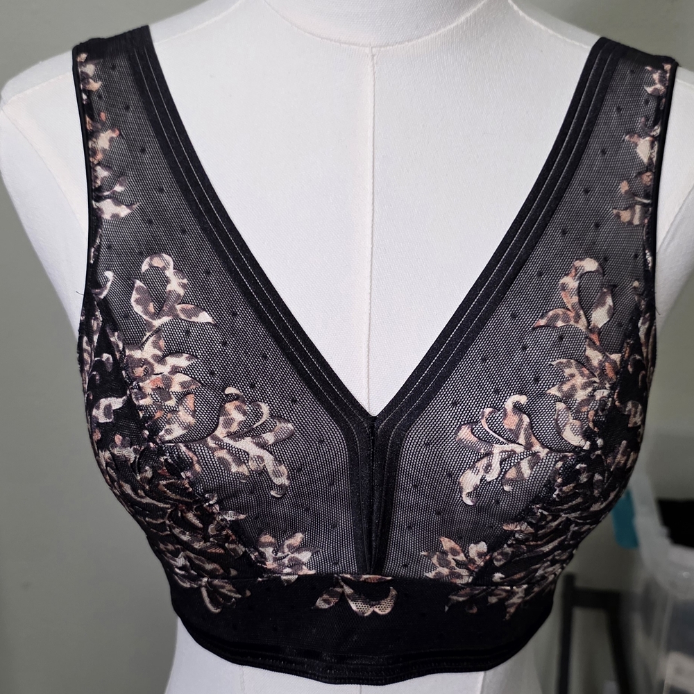 Wacoal Black Mesh Bralette with Blush Floral Accents